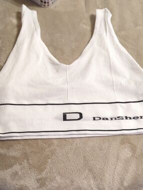 DanSher White Ribbed Sports Bra